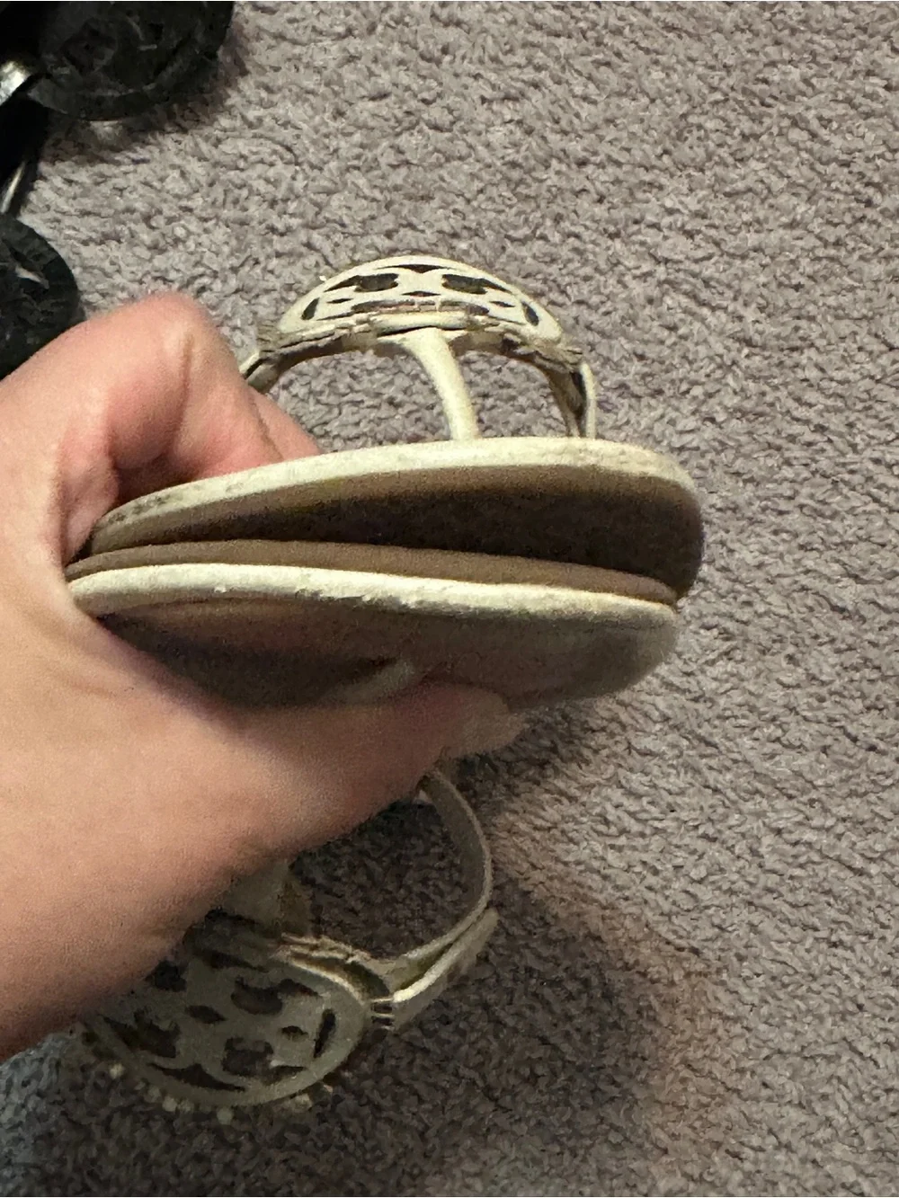 AUTHENTIC Tory Burch White Leather Logo Cutout Thong Sandals